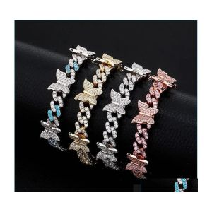 Cadena de cadenas de mariposas personalizadas Pulsera cubana de 8 mm Hecho pulseras de brazaletes Joyas de encanto de hip hop para mujeres sin caja