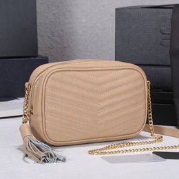 Chain Loulou Mini cameratas Topkwaliteit gewatteerde schoudertassen Crossbody-tassen Echt leer Rits Sluiting Kwasten Modebrieven Vrouwen Clutch Pouch Portemonnee