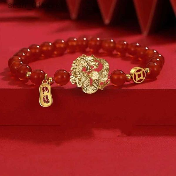 Chaîne chanceux rouge perlé Dragon Bracelet unisexe mode créatif Bracelet fait à la main bonne chance Alet richesse bijoux nouvel an cadeau L231115