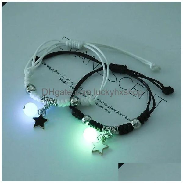 Cadena luminosa gato estrella luna pulsera pareja encanto hecho a mano cuerda ajustable a juego amigo infinito amor joyería regalos 230508 gota de dh6hu