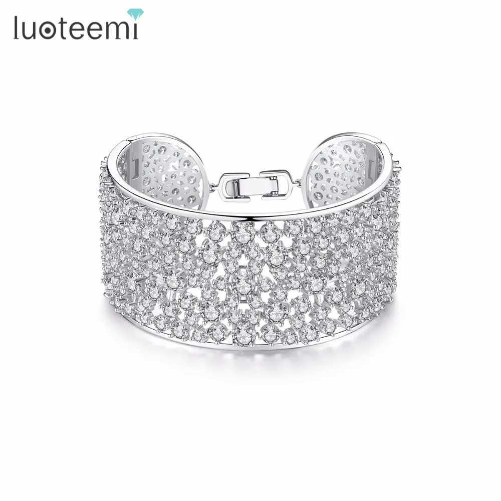 Chaîne LUOTEEMI Platinum Bracelet à breloques pour femme avec zircone cubique transparente, cadeau d'anniversaire de mariage Q240401