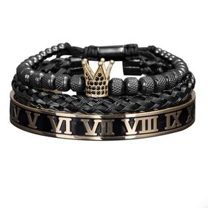 Chaîne De Luxe Couronne À La Main Hommes Émail Chiffre Romain Bracelets Chanvre Corde Boucle Ouverte En Acier Inoxydable Micro Pave CZ Bijoux 230518