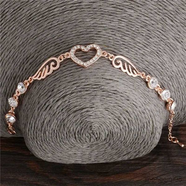 Chaîne Luxury Gold Heart Crystal Wing Bracelet Zircon Bracelet Femelle Couples correspondant aux bracelets pour femmes bijoux Mujer R231025