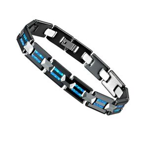 Chaîne De Luxe Hommes Bracelet Noir Céramique Tungstène Bleu Opale Pierre Bracelet Bijoux Pour Hommes Vêtements Pour Femmes Charme Bracelet Q240401