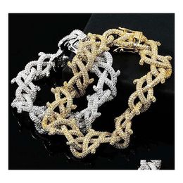 Ketting luxe heup hiphop goud sier kleur 15 mm diamant spike braclet infinity link braclets bangle micro pave kubiek zirkoon 7inch 8in dh8kt