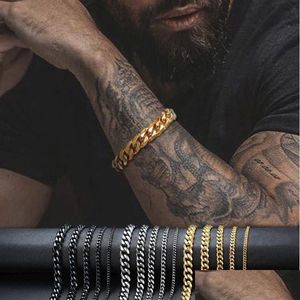 Chaîne M11Mm Hommes 14K Plaqué Or Bracelet Femmes Cubain Lien Chaînes En Acier Inoxydable Gourmette Sier Noir Couleur Poignet Bracelets Drop Deliver Dh23K