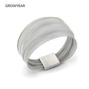 Chaîne Boucle magnétique en acier inoxydable bracelet à mailles larges adapté aux bijoux pour femmes argent 1 pièce Q240401