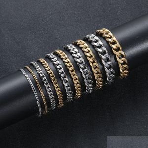 Cadena para hombre 18K chapado en oro Pulseras de acero inoxidable Alto pulido Sixside Grind Miami Cuban Link Langosta Hebilla Pulsera Drop Deli Dhx6J