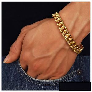 Chaînes Bracelets en acier inoxydable pour hommes pour mâle Sier Sier Miami Cuban Chains Bangle Fashion Never Fade Jewelry Gift Drop Livrot DHB8N