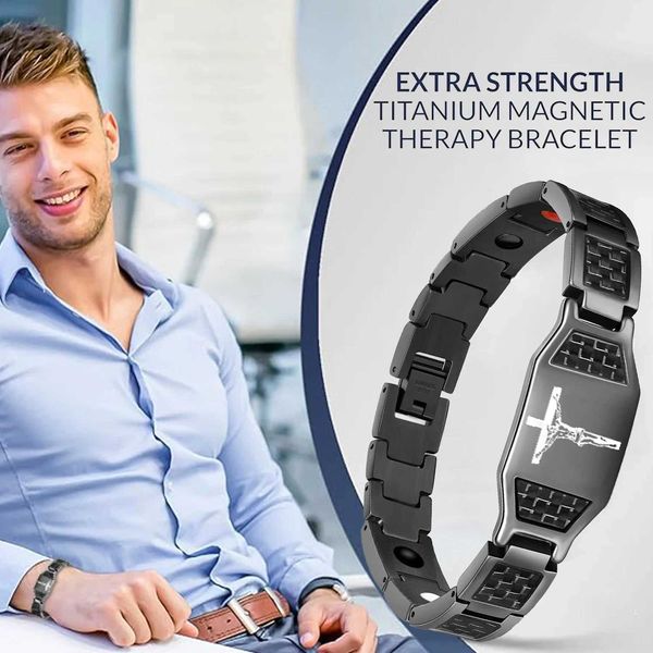 Bracelet magnétique de traitement pour hommes, chaîne en acier inoxydable, accessoire de bijoux noir avec amulette magnétique allemande, cadeau Q240401