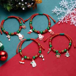 Chaîne Joyeux Noël Tressé Corde Bracelet Père Noël Bonhomme De Neige Elk Arbre De Noël Pendentif Bracelets Pour Femme Nouvel An Bijoux CadeauxL24