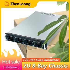 Chaîne / miner Zhenloong 2U 8 BAYS NAS DISQUE DIST HOT SWAP STOCKAGE CHASSIS CASSI CASSI CHASSI AVEC MINI SATA SATA 12 Go SHEBBLAND SFF8643