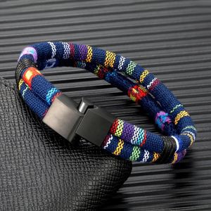 Chaîne MKENDN Noir En Acier Inoxydable Surfeur Corde Étanche Bracelet Hommes Femmes Tissé À La Main DoubleCouche Conception Plage Bijoux Cadeau 231124