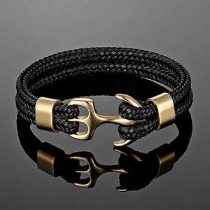 Chaîne MKENDN Bracelet d'ancrage pour hommes bleu marine Bracelet en cuir multicouche pour femme Boucle de sport en acier inoxydable noir Q240401