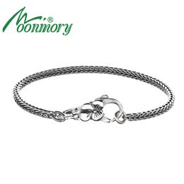 Keten Moonmory Real 925 Sterling zilvergrijze armband vintage stijl voor unisex Europe Diy sieraden pruim buckle 221207