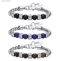 Chain Mprainbow Mannen Kraalketting Armbanden voor Kerst Birtay Cadeaus voor Papa Echtgenoot Zoon 8mm Natuurlijke Tijgeroog Steen Ketting PolsbandL231115