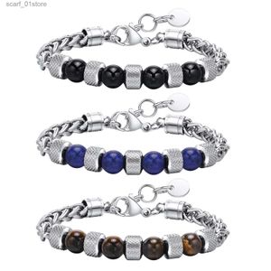 Chaîne Mprainbow hommes perles chaîne Bracelets pour noël Birtay cadeaux pour papa mari fils 8mm naturel oeil de tigre pierre chaîne braceletL231115