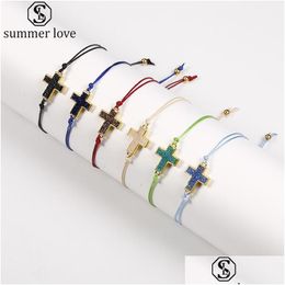 Ketting mticolor hars imitatie steen kruis armband armband armband eenvoudige verstelbare touw armbanden voor vrouwen charm sieraden geschenk whgarden dhg56