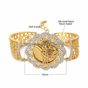 Ketting Moslim Islam Gift Midden-Oosten Sieraden Armbanden Arabische Armband Vintage Gouden Kleur Bloem Brede Manchet Bangle 230710 Drop Delivery Dhyzq