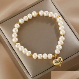 Ketting Natuurlijke Parel Armband Vrouwen Elegante Zoete Liefde Charme Kralen Elastisch Mode-sieraden Drop Levering Sieraden Armbanden Dhgarden Dh4Yh