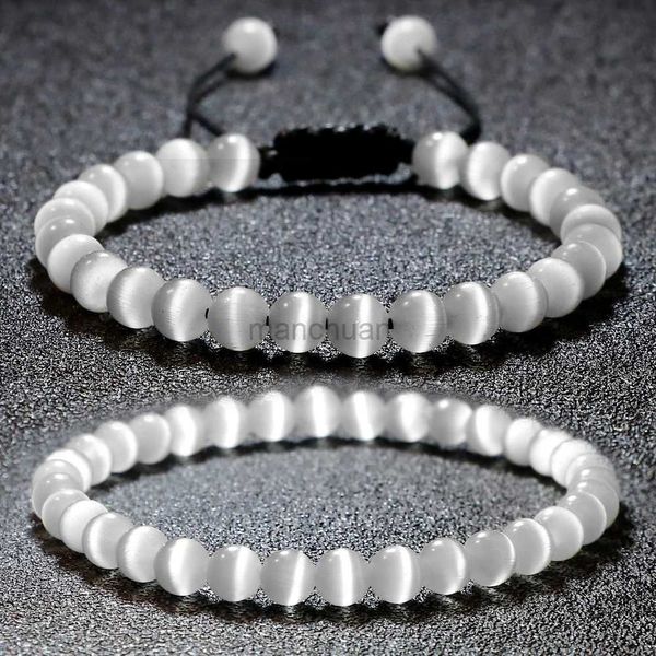 Chaîne Braceuse de perle en pierre de protéine naturelle Smooth Cat Eye Quartz Chakra Bracelet et bracelet adapté aux femmes 240325