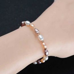 Chaîne Natural Purple Freshater Pearl Bracelet pour femmes Perles de cristal rose Perles Bracelet de taille réglable