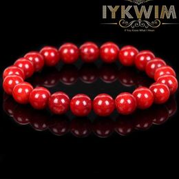 Chaîne Bracelet en pierre naturelle Corail rouge Perles de jade Bijoux Cadeaux pour homme Protection de la santé magnétique Fil élastique féminin 6 8mm Q240401