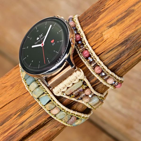 Correa de reloj Samsung con cadena de piedra Natural, cuerda de cera BOHO de 3 capas, correa de reloj vegano puro, regalo de anillo, venta al por mayor, triangulación de envíos