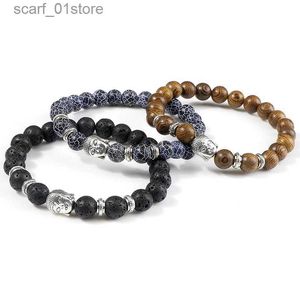 Chaîne Naturel Oeil De Tigre Noir Pierre De Lave Bracelet pour Hommes Femme Yoga Prière Perles Bouddha Tête Charme Bracelets Bijoux De Mode PulseiraL231115