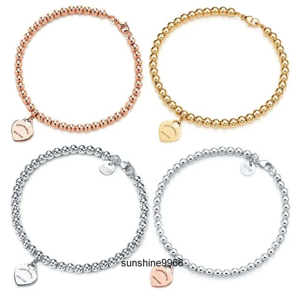 Neta de cadena 100% 925 Silver 4 mm Bead redondeo Amor Pulsera en forma de corazón Femenina de fondo plateado en espesas para novia Joya de moda de regalo de moda