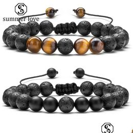 Chaîne Nouvelle arrivée 8 mm Bracelet en pierre d'œil tigre pour les hommes Wome Men Round Volcanic Lava Black Breads Guérison NCE Bijoux Dhgarden Dhrzb