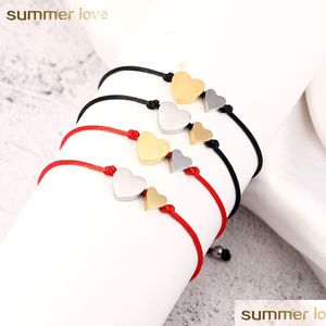 Chaîne Nouvelle Arrivée Hanmade Tissé String Coeur En Acier Inoxydable Charme Bracelet Pour Femmes Hommes Mode Chanceux Corde Or Sier Plat Dhgarden Dhohv