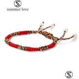 Keten Nieuwe aankomst Rood touw Tibetaanse armbanden voor vrouwen mode Love Lucky Charm Knopen geweven armband handgemaakte Valentijnsdag Dhgarden dht7a