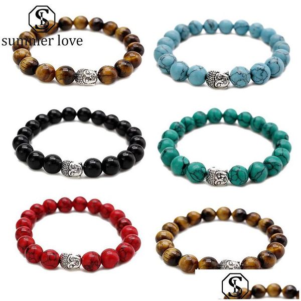 Chaîne Nouvelle Arrivée Perles Oeil De Tigre Bouddha Bracelets Pour Femmes Hommes Prière Chanceux Richesse Guérison Colorf Natuarl Pierre Saint Valentin Dr Dh4Iu