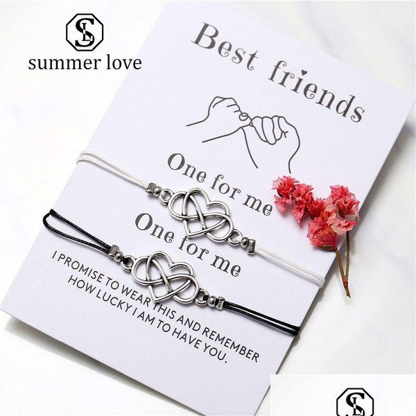 Chaîne New Boho Wax Rope Heart Bracelet Avec Best Friend Card 2 Pcs / Set Bracelets De Charme Tressés À La Main Pour Femmes Hommes Drop Delivery Dhdxr