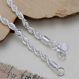 Ketting nieuwe hoogwaardige 925 sterling zilver 4 mm vrouwen heren ketting mannelijke gedraaide touw armbanden mode zilveren sieraden