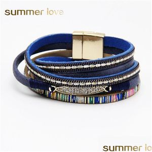 Chaîne Nouveau Mtilayer Boucle Magnétique Pu Bracelet En Cuir Pour Femmes Hommes Boho Mode Bracelets En Cristal Bijoux À La Mode Cadeau Dro Dhgarden Dhzqm