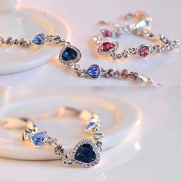 Keten nieuwe vrouwen luxe gelukkige armband voor vrouwelijk blauw kristal hart bedel armband vrouwen bruids bruidsbetrokkenheid fijn sieraden cadeau