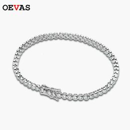 Chaîne OEVAS 100% 925 Sterling Silver 2mm Tennis Bracelet Pour Femmes Diamant Gemstone Bracelet Sparkling Wedding Fine Jewelry 230412