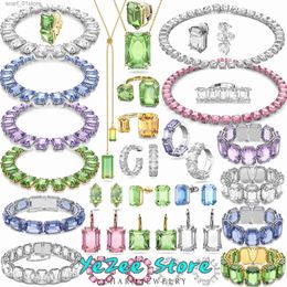 Chaîne originale 2023 Tren cristal autrichien ensoleillé luxe Millenia vert collier boucles d'oreilles Bracelet bijoux magasin ensemble pour femme L231115