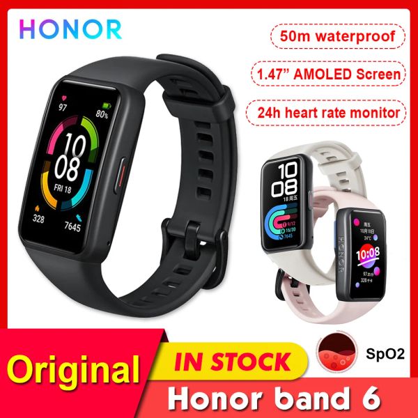 Cadena Original Honor Band 6 versión Global banda inteligente impermeable Monitor de ritmo cardíaco reloj oxígeno en sangre AMOLED pulsera de pantalla táctil