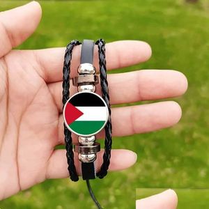 Chaîne Bracelet en cuir de l'ère du drapeau palestinien pour hommes et femmes accessoires de mode perlé en couches rétro