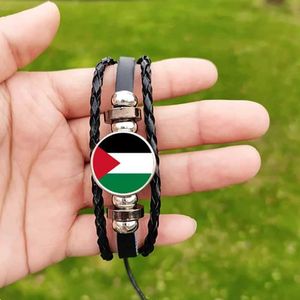 Chaîne Bracelet en cuir de l'ère du drapeau palestinien pour hommes et femmes Rétro Bracelet de perles multicouches pour femmes Accessoires de mode Q240401