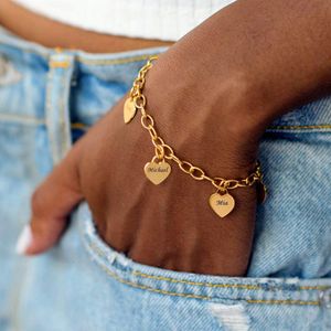 Cadena personalizada grabada nombre personalizado pulsera de acero inoxidable 15 nombres corazón oro encanto pulseras para mujer joyería regalos 230614