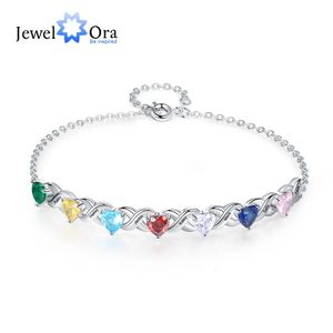 Chaîne personnalisée incrustée 2-7 coeur pierre de naissance bracelets pour femme personnalisé nom gravé famille bracelet fête des mères cadeau 231118