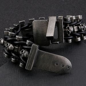 Chaîne Premium Hommes Vintage Punk En Acier Inoxydable Biker Crâne Bracelet À La Main En Cuir Tressé Bracelet Gothique Mâle Bijoux En Gros 230606