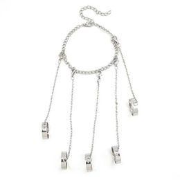 Chaîne Punk Géométrique Silver Color Chain-bracelet bracelet pour hommes Bracelets à charme de bague femme Set Bijoux de mode Pulsera Mujer