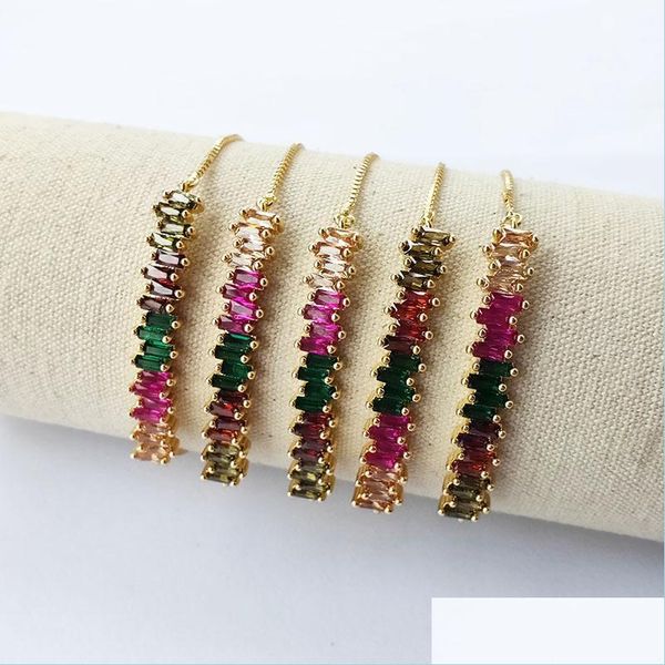 Chaîne arc-en-ciel cubique zircon barre incurvée connecteur bracelets colorf cz pierre micro pavé bijoux bracelet pour femmes fille cadeau BG284 goutte Dhw1J