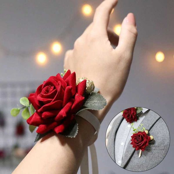 Chaîne Red Bridesmaids Tissure du corsage de bracelet Rose décor de bracelet de mariage accessoires de mariage ornement décoration de fête de fête Y240420