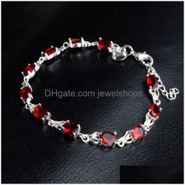 Chaîne Bracelets de diamant rouge pour femmes filles 925 Sterling Sier Plaqué Designs Mode Cadeau Lien Chaîne Bijoux avec fermoir à homard 8 pouces Dhf0P